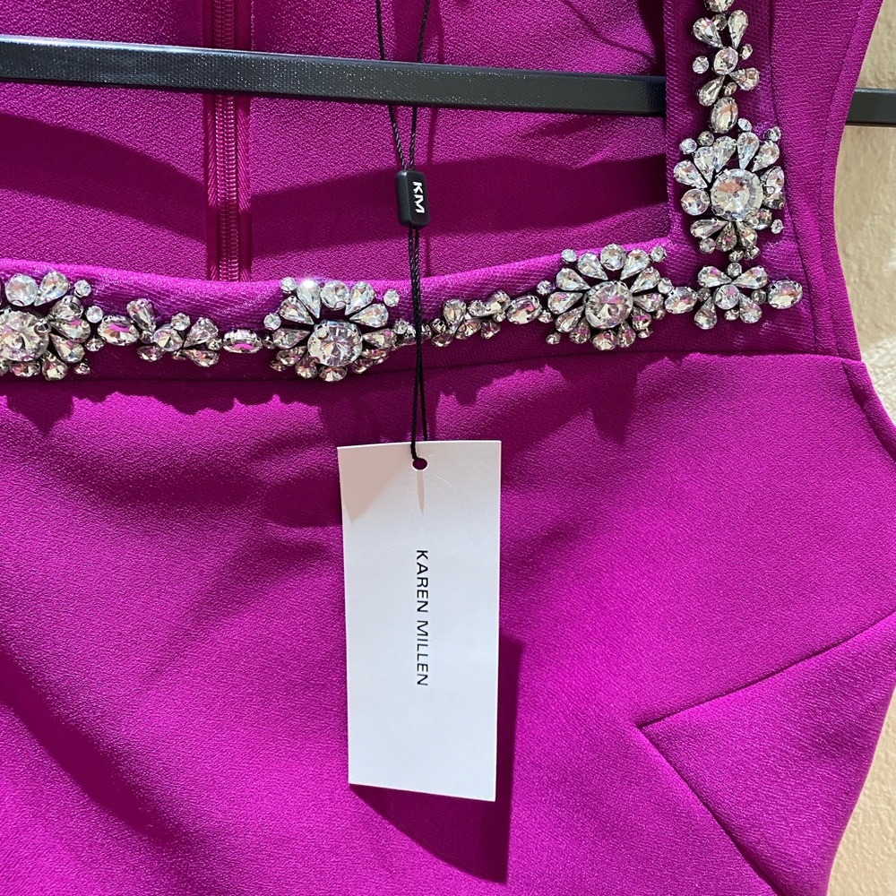 NEW! Karen Millen Embellished Square Neckline Knee-Length Dress with Tags.